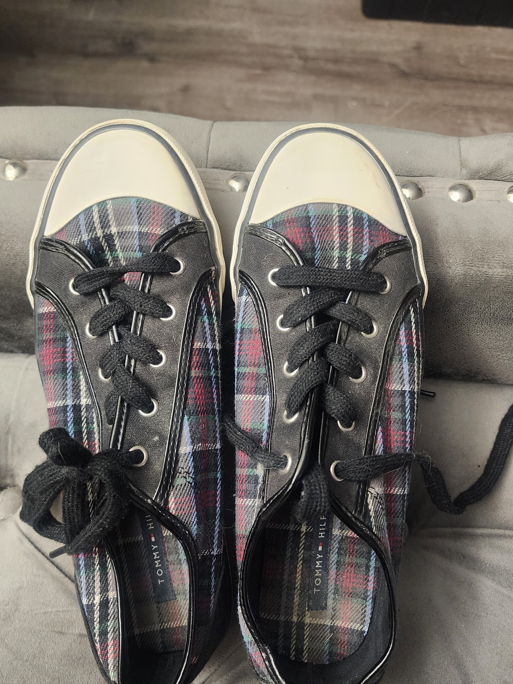 Tommy Hilfiger Black and Plaid Low-Top Sneakers